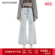 IIIVIVINIKO“新疆棉”复古九分喇叭牛仔裤子女M311807201B