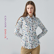 cotondoux法国品牌夏装，女士长袖花衬衫法式薄款印花时尚衬衣