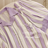紫色小狐狸简约条纹，柔贡缎绵绸，短袖短裤睡衣套装家居服女夏款