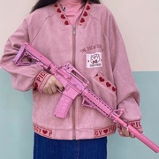 甜美可爱粉色外套2024春季学院，风宽松百搭加绒加厚棒球服女