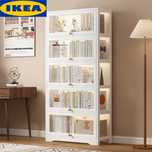 IKEA宜家乐书柜落地实木书架带门置物架收纳柜防尘自由组合展示