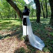 女士吊带裙礼服罩裙优雅白色薄纱拖尾结婚裙可拆式半身裙百搭外搭