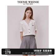 TeenieWeenie小熊白色短袖衬衫春夏女衬衣学院风气质上衣时尚宽松