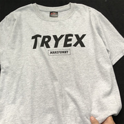 TRYEX字母印花灰色短袖t恤男2024夏季美式正肩男士花灰色上衣