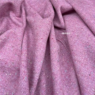 一小卷超美蓝紫色人字纹彩点羊毛花呢复古西装马甲连衣裙手工布料