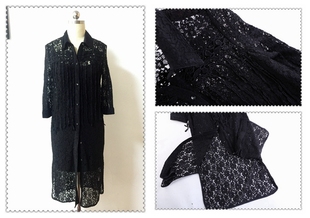 外贸原单欧美大牌黑色，流苏设计感高档蕾丝，衬衫款连衣裙