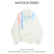 mattuclb设计感小众衬衫女春秋季韩版宽松长袖，外穿渐变印花衬衣