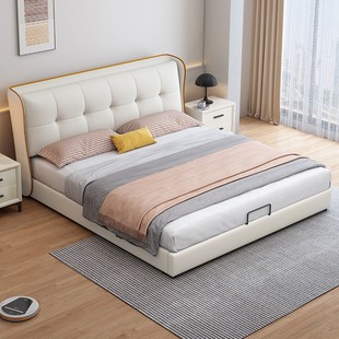 简约现代猫爪布皮床1.8m双人主卧婚床储物科技布布艺床轻奢实木床