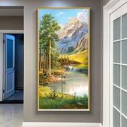 手绘油画客厅玄关装饰画欧美式过道走廊挂画竖版山水风景壁画定制