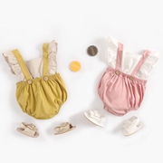 婴儿服装夏季纯色宝宝连身衣，春秋连身衣夏背带(夏背带，)假两件三角爬哈衣
