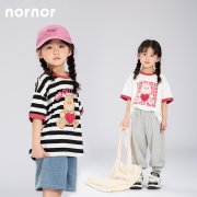 NORNOR 女童夏款2024可爱小熊圆领t恤儿童夏季短袖亲肤休闲