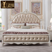 全实木双人床欧式床，1.5米1.8米真皮主卧婚床公主床高箱床小户型