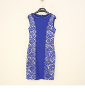 夏款 高定重工 出口欧洲 蓝色高雅气质蕾丝拼接无袖连衣裙ML005#