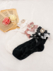 日系少女量产型方钻宝石蝴蝶结蕾丝花边袜子，白色黑色可爱lolita