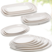密胺盘子白色椭圆长方形塑料肠粉盘碟子火锅餐具烧烤菜盘仿瓷商用