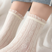 2双装 可爱爱心洛丽塔袜子少女甜美花边蕾丝袜日系镂空短筒中筒袜