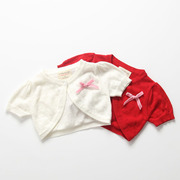 婴儿外套夏季薄款针织开衫宝宝，短袖坎肩女童小披肩红色洋气外搭