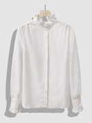 法式小众木耳边纯白色长袖衬衫春季打底衫女装设计感高级上衣