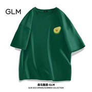森马集团品牌GLM墨绿色t恤短袖男夏季港风趣味牛油果宽松纯棉半袖