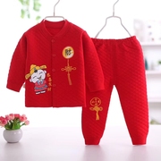 婴儿女童宝宝秋冬装保暖打底衣服两件套装，红色0-1岁2初冬季可爱3