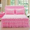韩式床裙三件套加棉床罩床，头罩加厚夹棉公主风蕾丝花边粉色床单春