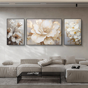 牡丹花客厅装饰画轻高级三联沙发奢挂画美式抽象背景墙感壁画油画