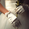 简约珍珠手套短款缎面柔纱新娘伴娘婚纱礼服白色摄影照道具