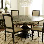美式复古实木餐桌家用新古典(新古典)实木圆桌餐椅，组合4人位小户型餐桌椅