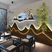 新中式3D立体背景墙壁画大气格栅山水前台壁纸养生馆茶楼装饰墙布
