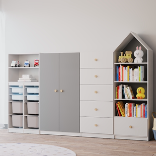 可比熊实木儿童衣柜收纳柜家用卧室现代简约小衣橱简易组装书架