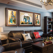 现代美式装饰画客厅沙发背景墙挂画大象欧式复古大气三联画鹿