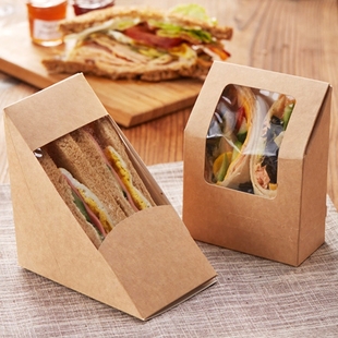 三明治盒子透明开窗创意，包装纸盒三角形，三文治打包盒烘焙食品打包