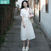 茵曼裙子女夏季2024甜美设计感小众亚麻白色连衣裙女高级感