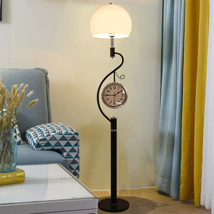 后现代简约客厅带钟表立式灯落地灯卧室角落沙发创意铁艺灯具地灯