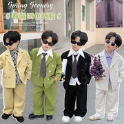 男童西装两件套装24春款白黄绿(白黄绿)儿童，西服外套洋气韩版时尚休闲气质