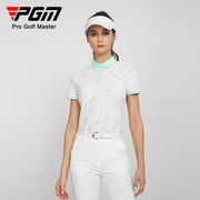 PGM高尔夫网球服装女士短袖t恤运动面料数码印花优雅别致上衣女装