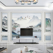 电视背景墙壁纸p中式花，鸟山e水，现代简约影视墙壁布壁纸客