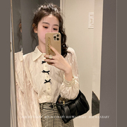 肉完蝴蝶结蕾丝衬衫女秋冬设计感小众韩版小个子法式高级感上衣