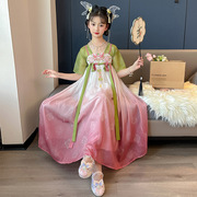 儿童雪纺裙2024夏季女童汉服，中国风刺绣，拼色复古仙古装连衣裙