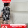 韩国童装2024夏季韩版女童中小童休闲黑白格翻领中袖连衣裙童裙新