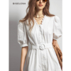 贝茜妮法式白色蕾丝连衣裙，女装2023夏季气质，绣花显瘦v领裙子