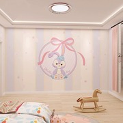 星黛露兔子粉色可爱墙纸女孩房卧室床头背景墙壁画卡通儿童房壁纸