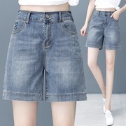 夏季薄款牛仔短裤女2024年热裤，宽松直筒显瘦中裤高腰五分裤子