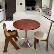 北欧中古家用圆形餐桌椅组合小户型黄杨木复古实木水仙香轻奢圆桌