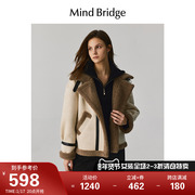 MindBridge百家好冬季复古羊羔毛短外套2023女装保暖麂皮夹克
