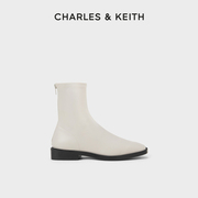 charles&keith秋冬女鞋，ck1-90900090女士复古方头拉链低跟短靴女