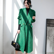 高级感法式复古风绿色双面羊绒羊毛呢子大衣女中长小众加厚呢外套