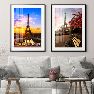 法国巴黎埃菲尔铁塔现代客厅装饰画沙发背景墙建筑风景三联墙壁画