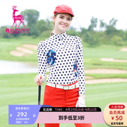 svg高尔夫舒适弹力长袖泡泡袖，t恤时尚波点印花打底衫女golf