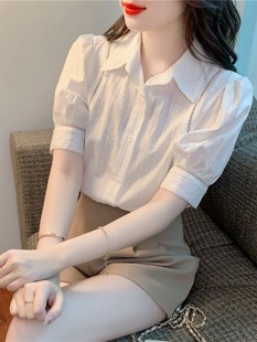 华来阿玛施特品牌2024新夏季(新夏季)小个子宽松正肩设计感小众短袖白衬衫